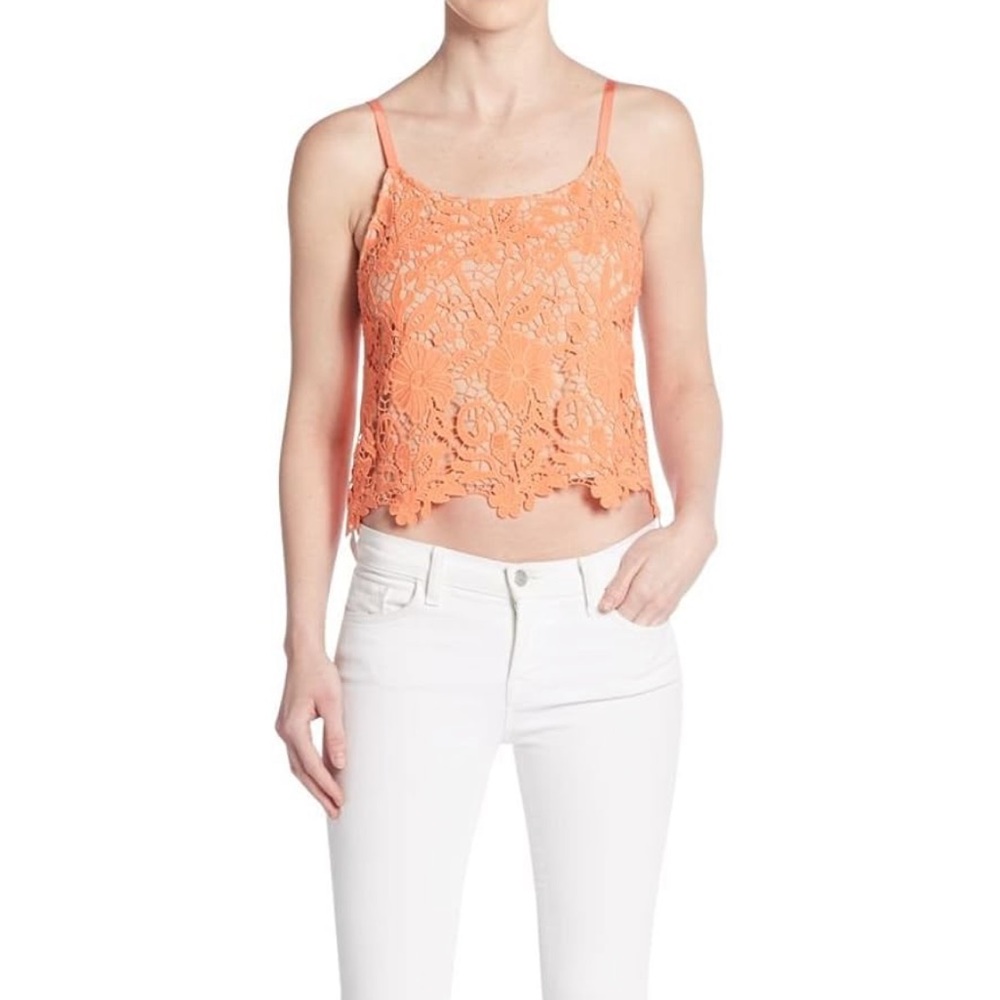 Alice + Olivia Alanis Lace Crop Top, Coral/Nude, Medium - Picture 3 of 8